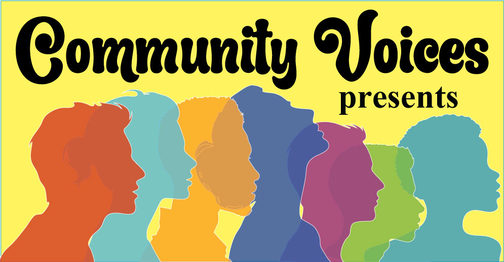 Community Voices presents logo with colorful silhouettes