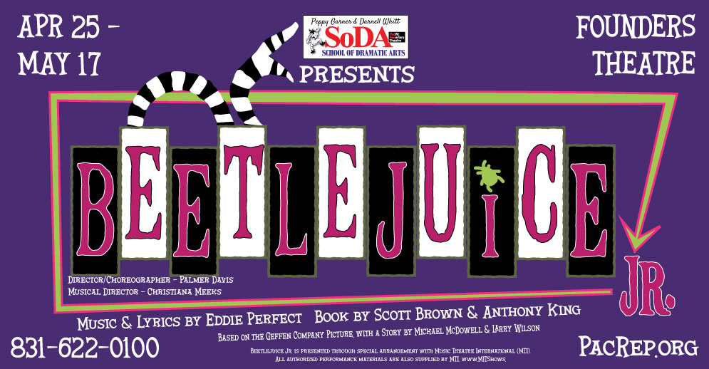 SoDAonStage Beetlejuice Jr. key art: Apr 25 – May 17, 2026, Founders Theatre